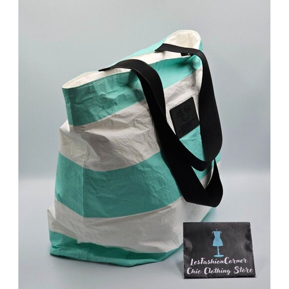 Aloha Collection Women's Aqua White Striped Splash-Proof Tote Bag Sz L 2559 - Picture 4 of 13